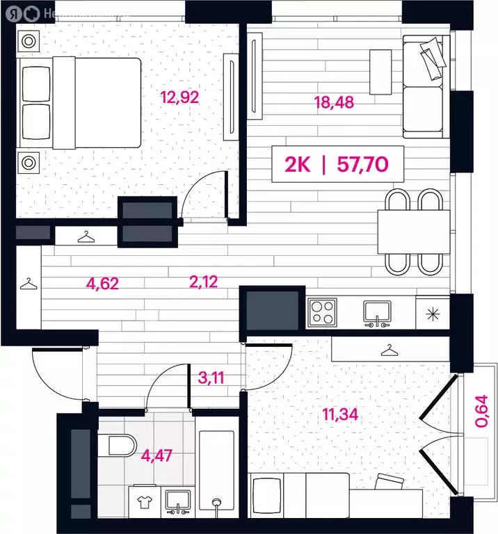 2-комнатная квартира: Омск, ЖК Пушкина 77 (57.7 м) - Фото 0