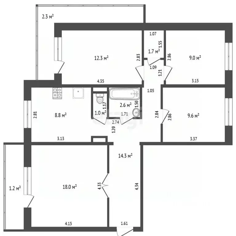 4-к кв. Забайкальский край, Чита Северный мкр, 58 (77.3 м) - Фото 2
