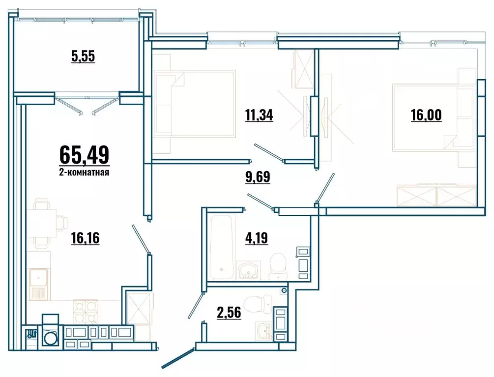 2-к кв. Ростовская область, Ростов-на-Дону, Нахичевань  (65.49 м) - Фото 1