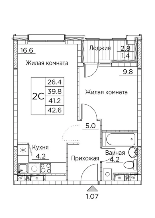 2-к кв. Приморский край, Владивосток ул. Расула Гамзатова, 7к2 (42.6 ... - Фото 0