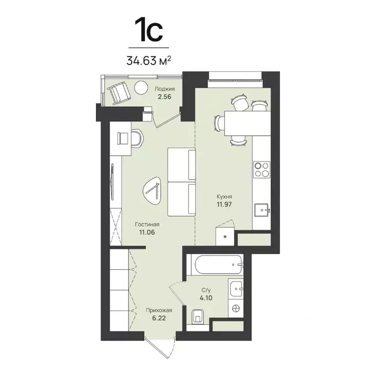 1-к кв. Пермский край, Пермь Уинская ул., 54 (34.63 м) - Фото 1