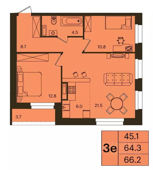 3-к кв. Красноярский край, Красноярск Мясокомбинат мкр,  (66.2 м) - Фото 0