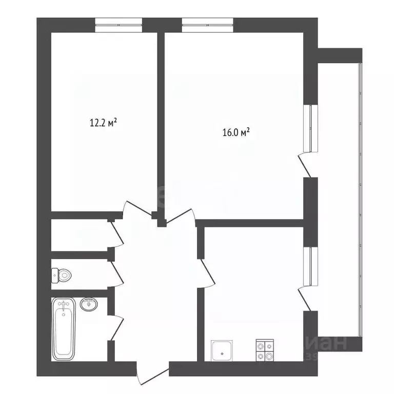 2-к кв. Тюменская область, Тюмень ул. Монтажников, 2 (47.2 м) - Фото 2