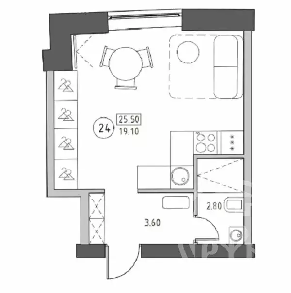 Квартира-студия: Санкт-Петербург, улица Швецова, 4 (25.5 м) - Фото 0