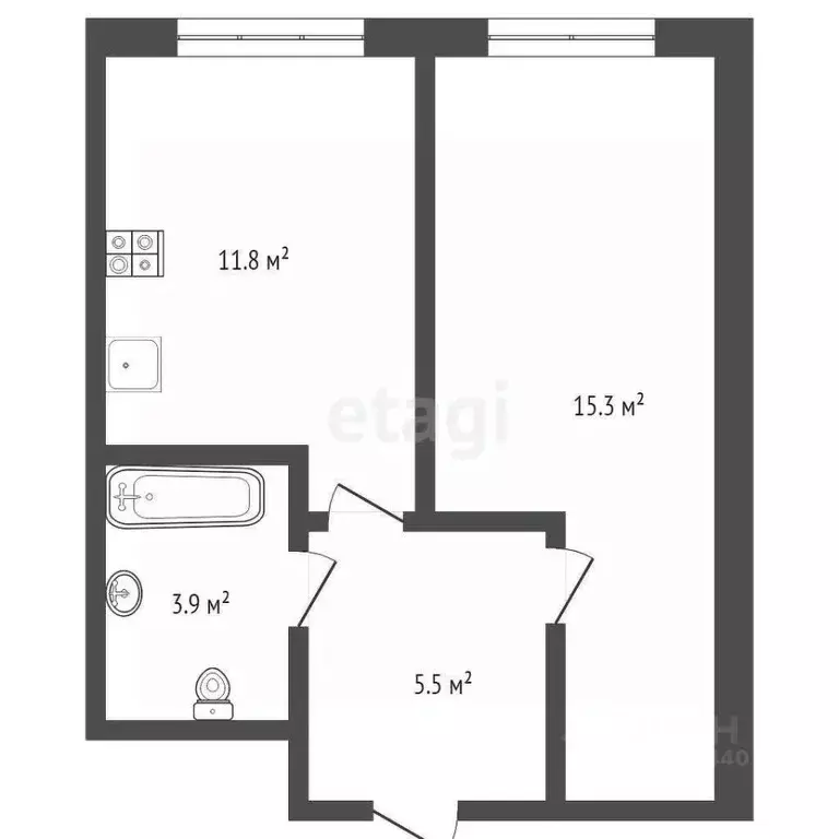 1-к кв. Тюменская область, Тюмень Полевая ул., 117к1 (39.0 м) - Фото 2