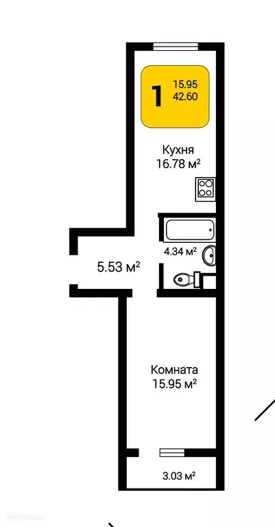 Продаётся 1-к квартира, 44.12 м - Фото 0