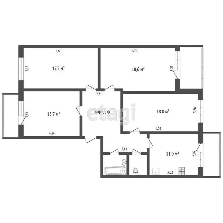 4-комнатная квартира: Тюмень, улица Седова, 15 (99.8 м) - Фото 1