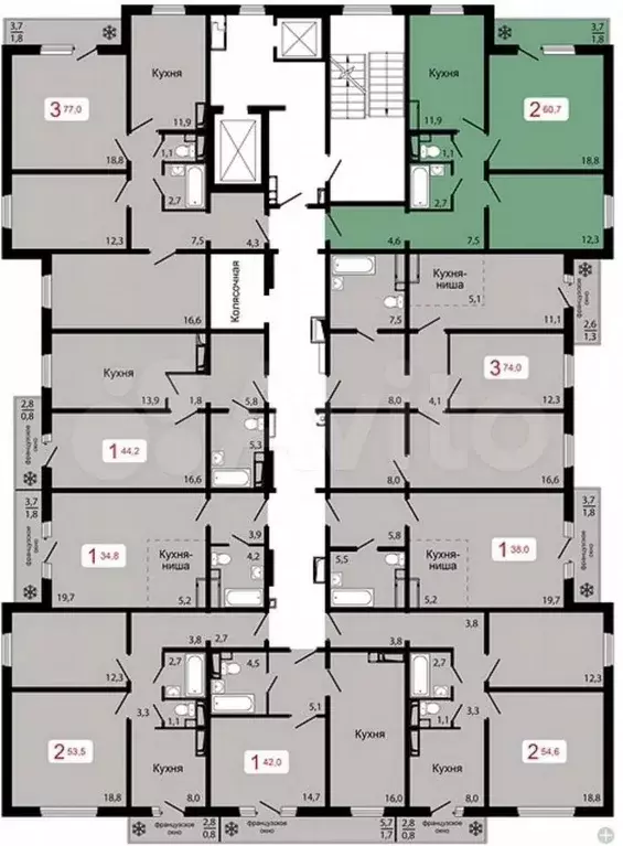 2-к. квартира, 54,6 м, 10/17 эт. - Фото 1