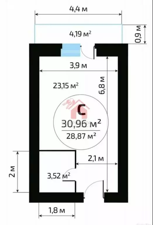 Квартира-студия: Самара, улица Николая Баженова, 4А (31 м) - Фото 1