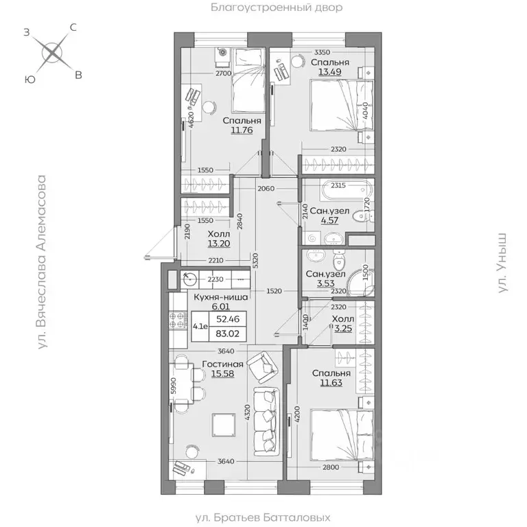 4-к кв. татарстан, казань ул. рауиса гареева (83.02 м) - Фото 0