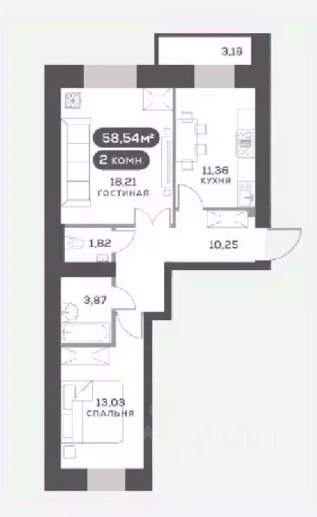2-к кв. Красноярский край, Красноярск Академгородок мкр,  (58.54 м) - Фото 1