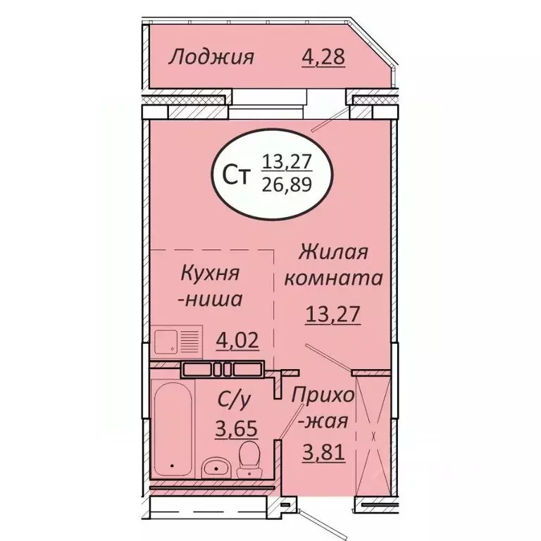 Студия Новосибирская область, Новосибирск  (26.89 м) - Фото 0