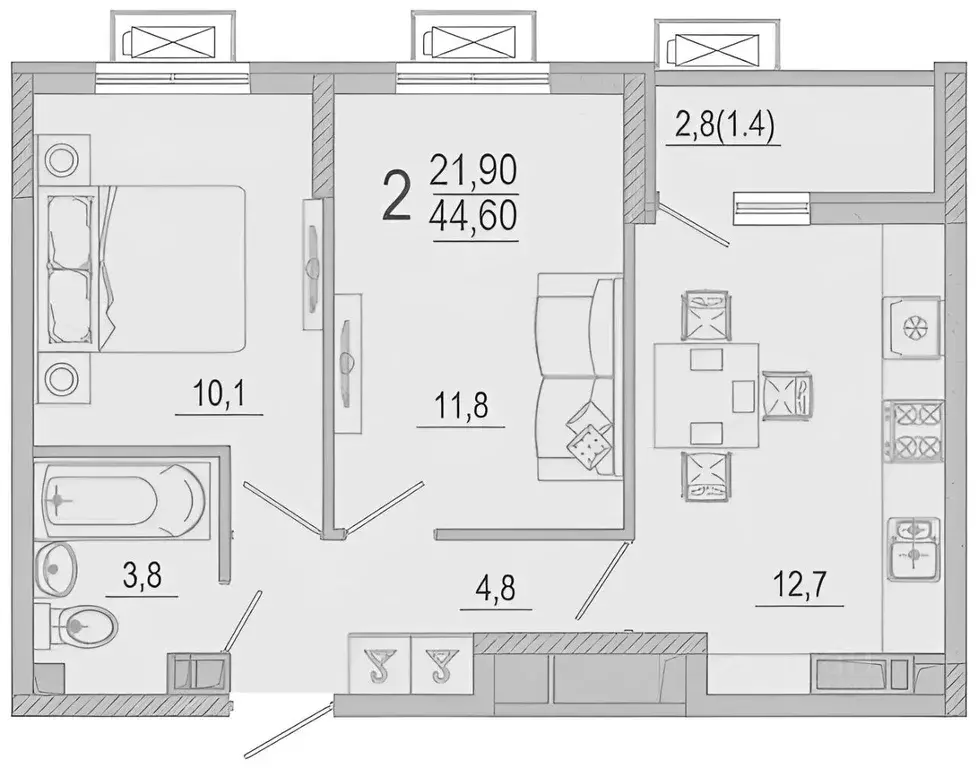 2-к кв. Краснодарский край, Краснодар ул. Даниила Смоляна, 65к2 (45.4 ... - Фото 1