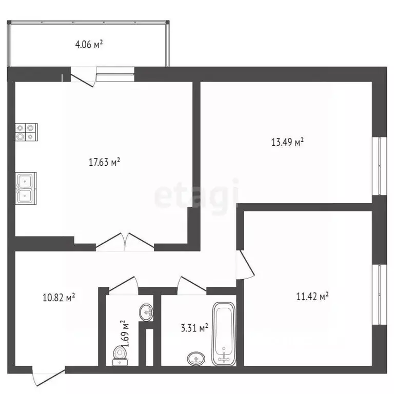 2-к кв. Тюменская область, Тюмень ул. 2-я Луговая, 22к3 (60.0 м) - Фото 2