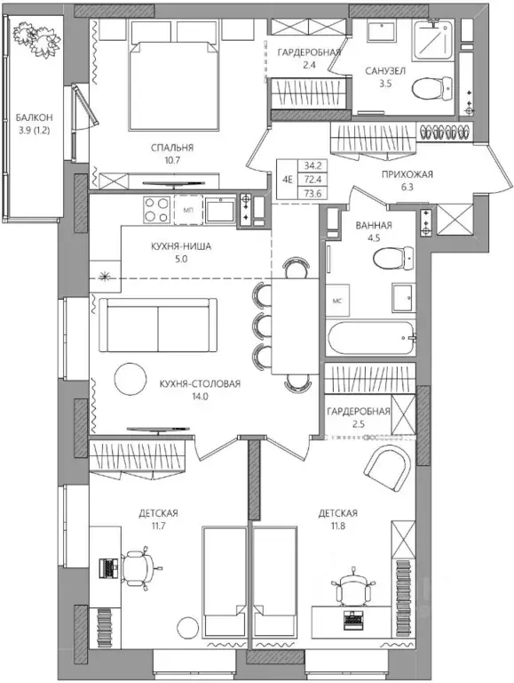 4-к кв. Пермский край, Пермь Парковый просп., 36В (73.6 м) - Фото 1