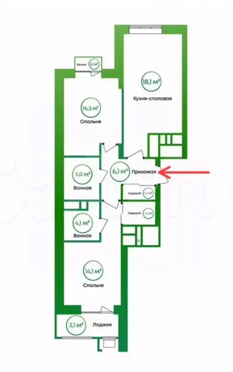 2-к кв. Астраханская область, Астрахань ул. Пестеля, 19 (64.4 м) - Фото 2