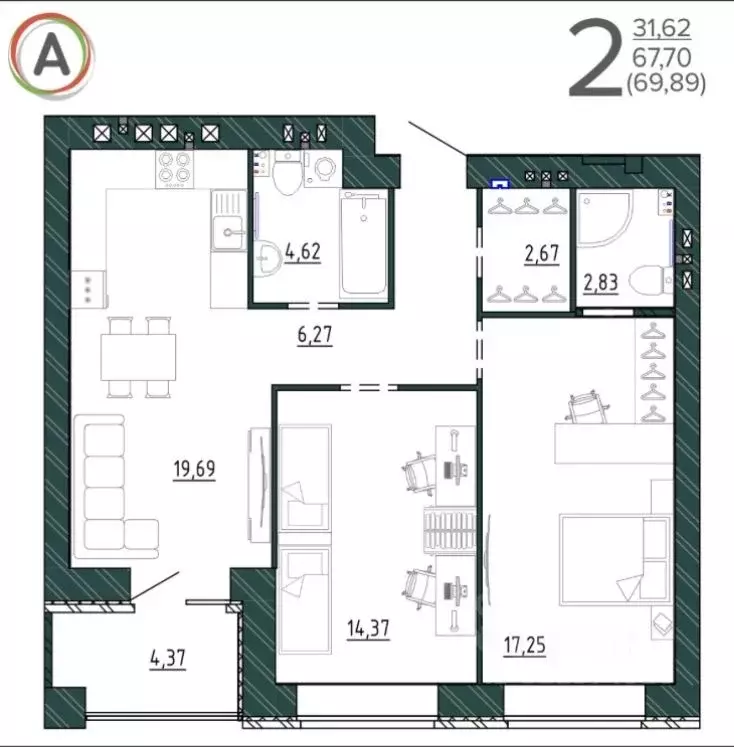 2-к кв. Брянская область, Брянск ул. Ульянова, 24 (69.89 м) - Фото 0