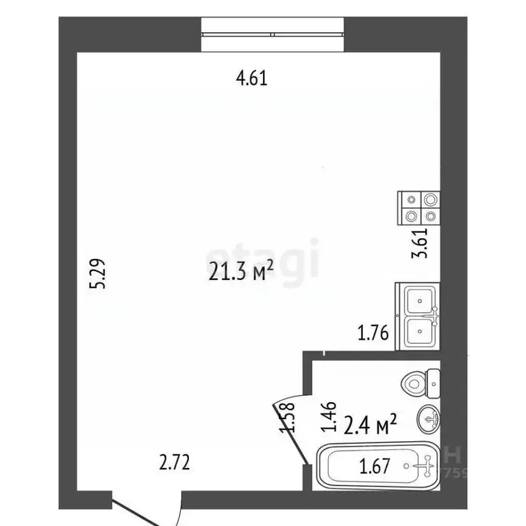 1-к кв. Саха (Якутия), Якутск ул. Можайского, 13/3Гк5 (23.7 м) - Фото 2