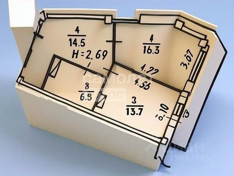 1-к кв. Омская область, Омск ул. 3-я Енисейская, 32/1 (50.9 м) - Фото 2