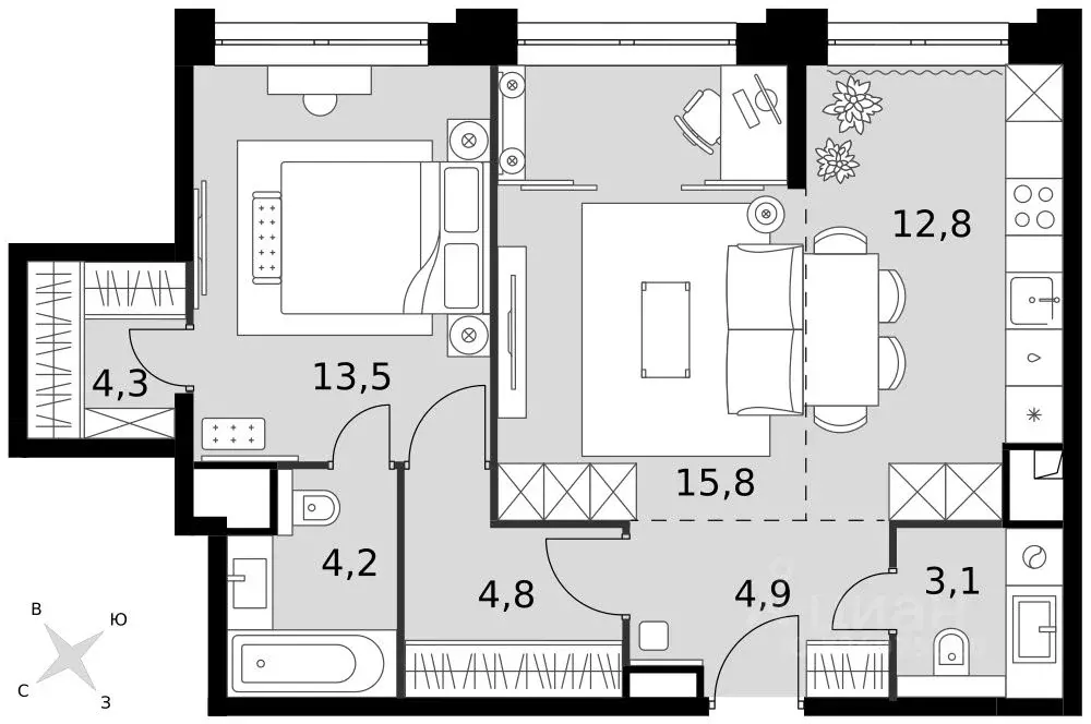 2-к кв. Москва Шелепихинская наб., 40к1 (63.4 м) - Фото 2