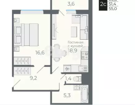 Продаётся 2-к квартира, 50.9 м - Фото 0