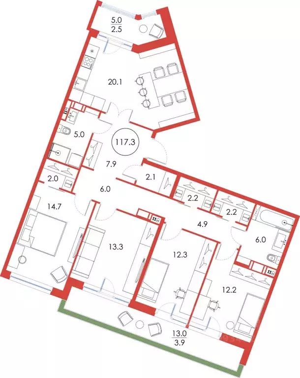 4-к кв. Санкт-Петербург ул. Плесецкая, 4 (117.3 м) - Фото 1