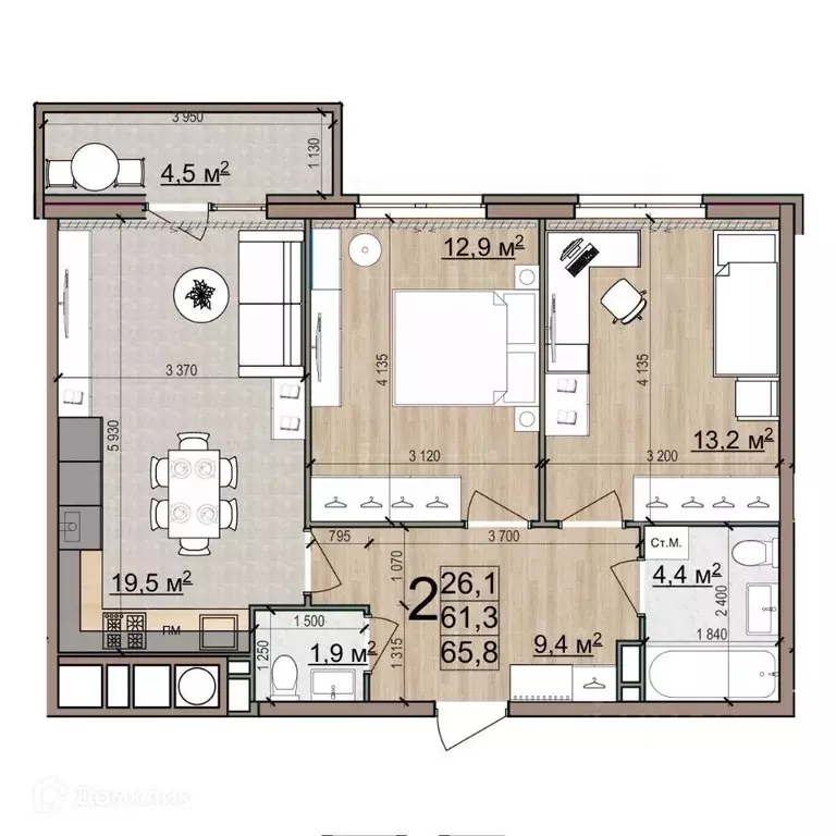 2-к кв. Рязанская область, Рязань Еврокласс жилой комплекс (65.8 м) - Фото 1