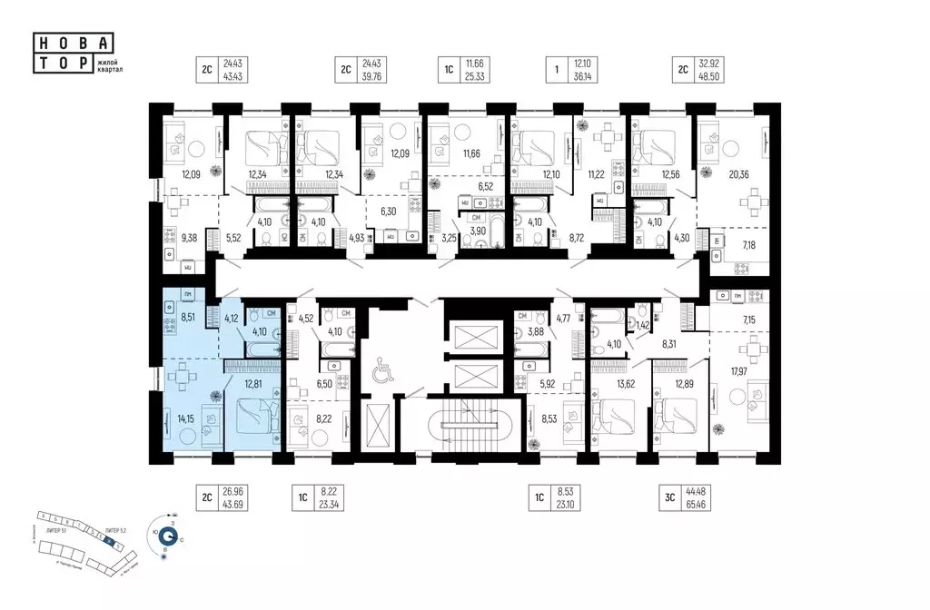2-комнатная квартира: Уфа, улица Рудольфа Нуреева, 7 (43.69 м) - Фото 2