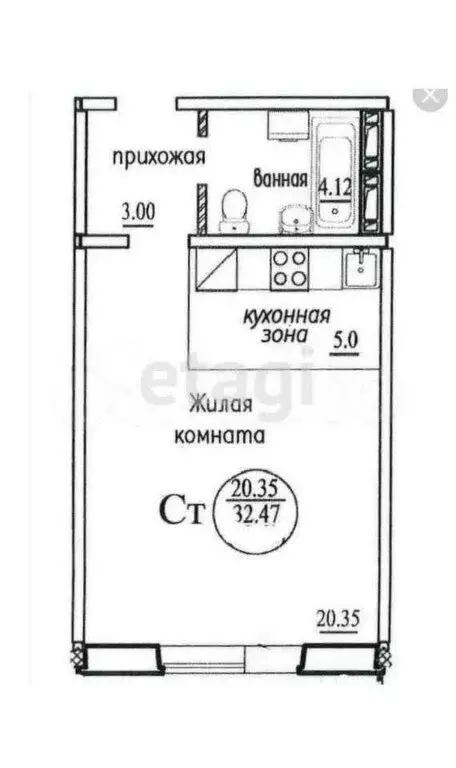 Квартира-студия: Новосибирск, улица В. Высоцкого, 64 (32.4 м) - Фото 0