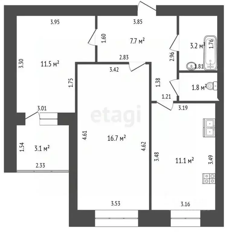 2-к кв. Башкортостан, Стерлитамак ул. Артема, 64 (52.0 м) - Фото 1