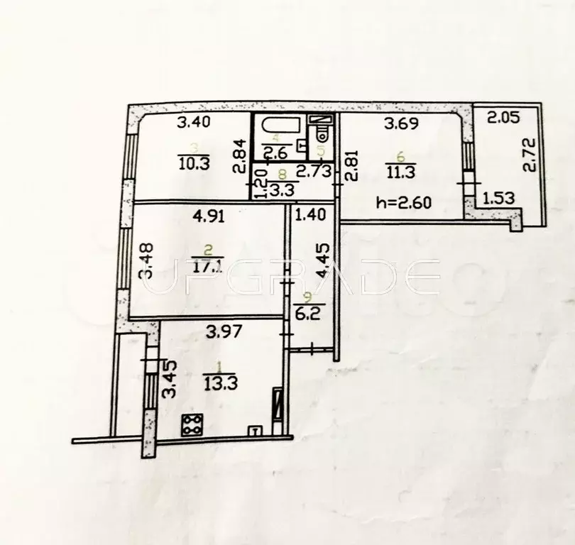 3-к. квартира, 65,1 м, 1/9 эт. - Фото 0