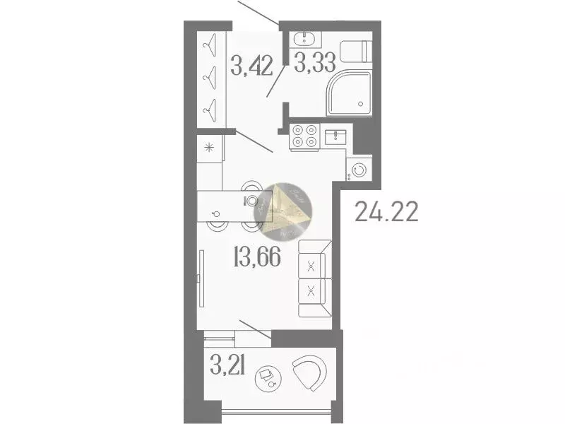 Студия Санкт-Петербург ул. Коли Томчака, 3 (24.22 м) - Фото 1