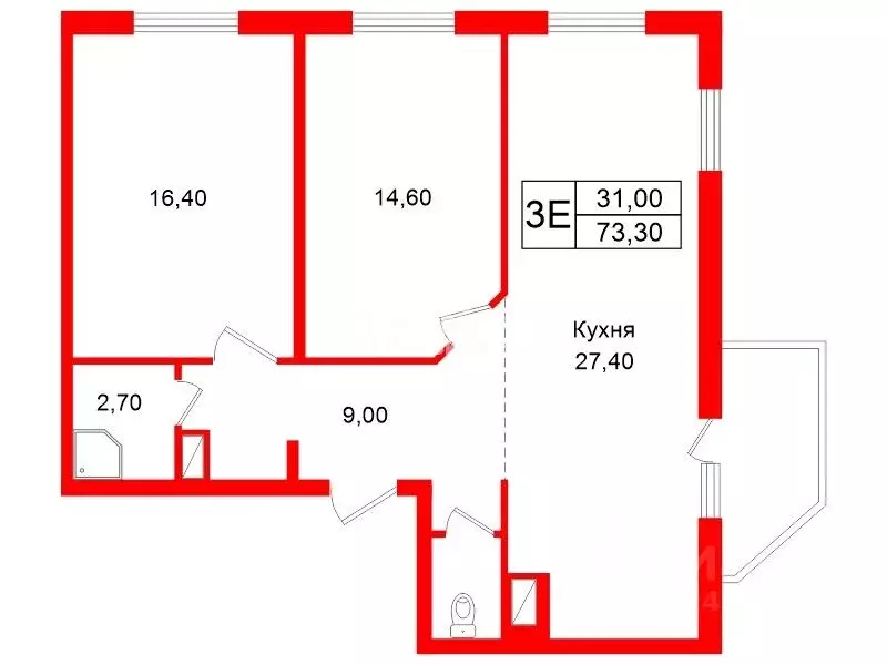 2-к кв. Ленинградская область, Гатчина Пушкинское ш., 13к3 (73.3 м) - Фото 2