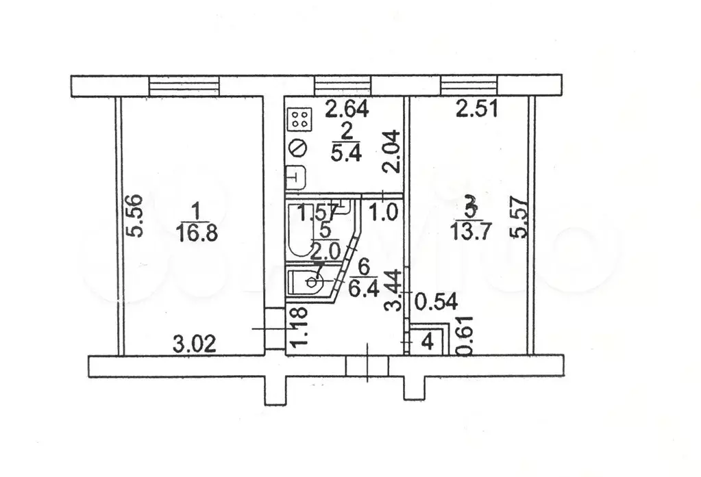 2-к. квартира, 45,5 м, 1/5 эт. - Фото 0