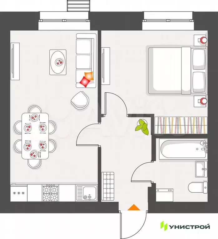 1-к. квартира, 40 м, 5/9 эт. - Фото 0