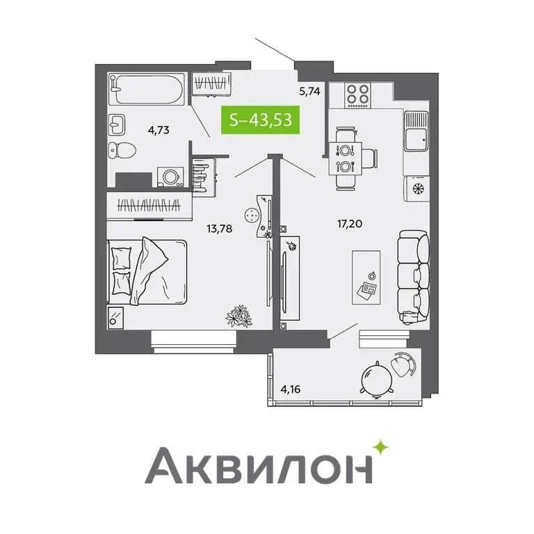 1-комнатная квартира: Северодвинск, микрорайон остров Ягры (43.53 м) - Фото 0