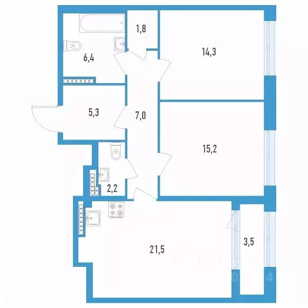2-к кв. Санкт-Петербург ул. Типанова (75.5 м) - Фото 0