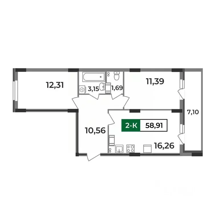 2-к кв. Владимирская область, Ковров Еловая ул., 11 (58.91 м) - Фото 0