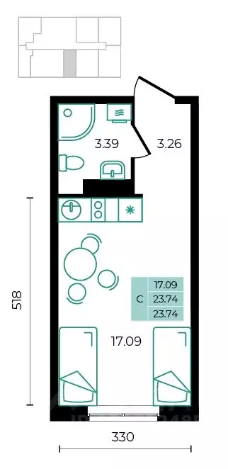 Студия Адыгея, Майкопский район, пос. Тульский  (23.74 м) - Фото 1
