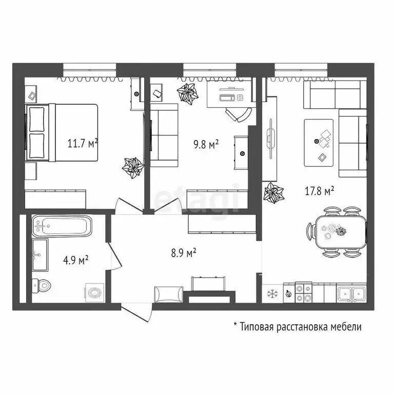 2-комнатная квартира: Тюмень, Новгородская улица, 14 (54.1 м) - Фото 1