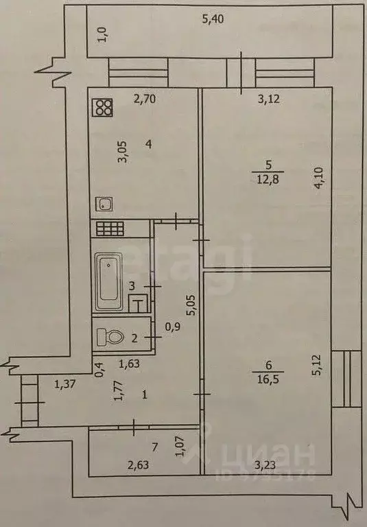 2-к кв. Татарстан, Казань ул. Кулахметова, 21 (50.7 м) - Фото 1