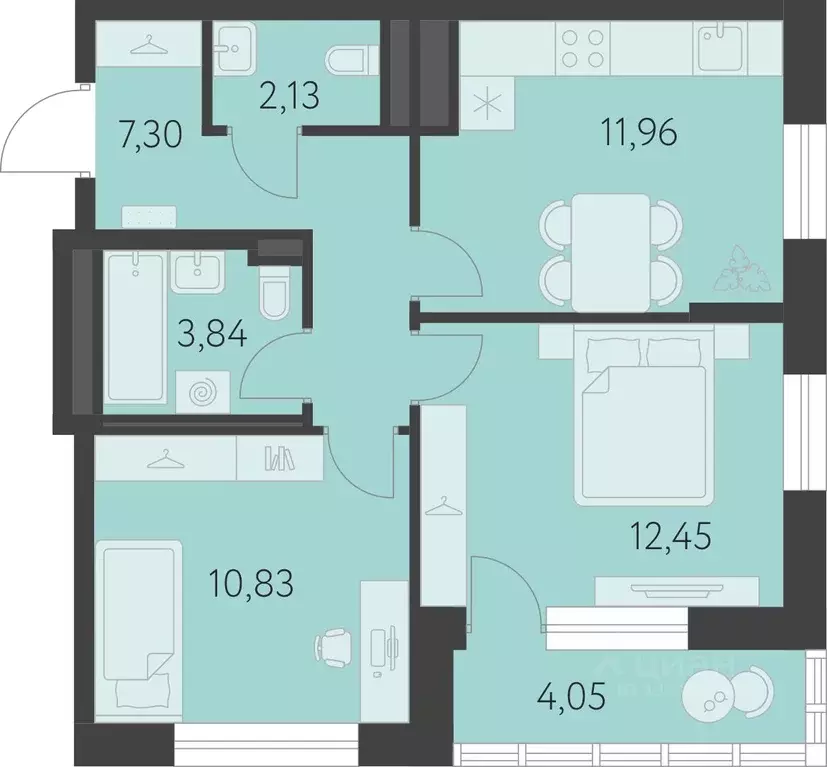 2-к кв. Свердловская область, Екатеринбург Академический мкр, Первый ... - Фото 0