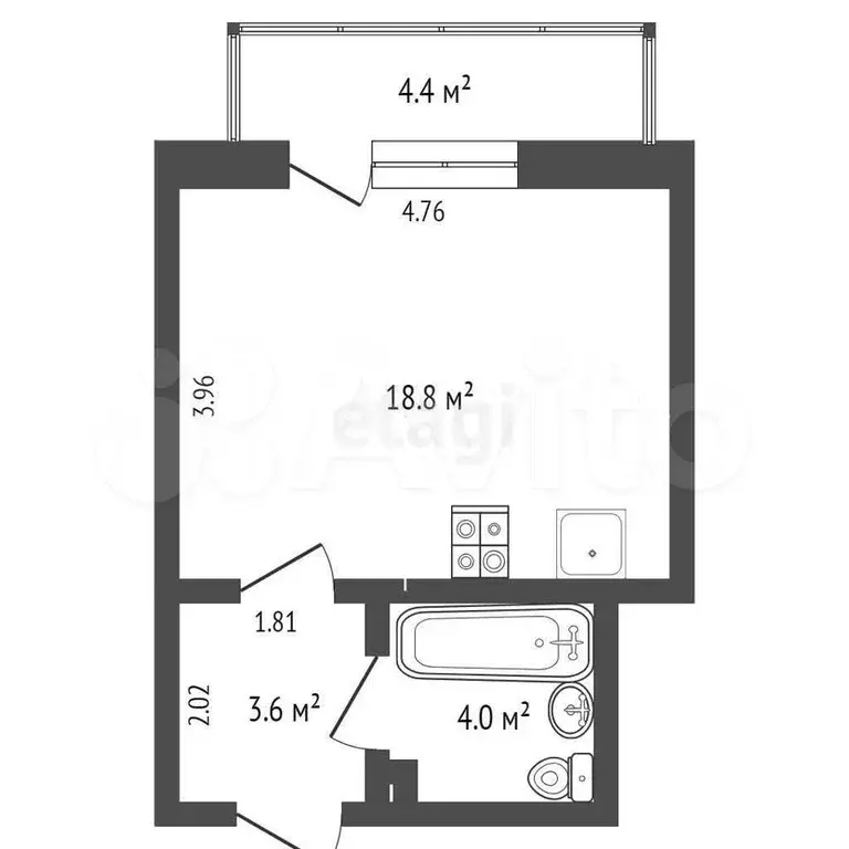 квартира-студия, 26,4 м, 13/16 эт. - Фото 0