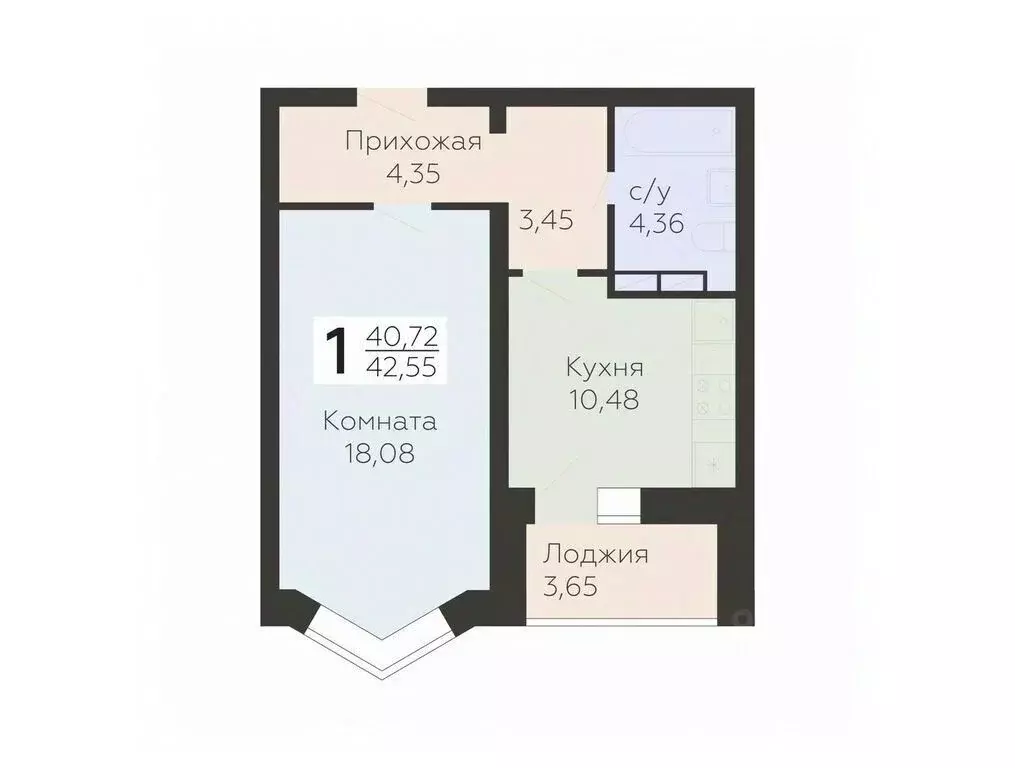 1-к кв. Орловская область, Орел ул. Панчука, 83Б (42.55 м) - Фото 0