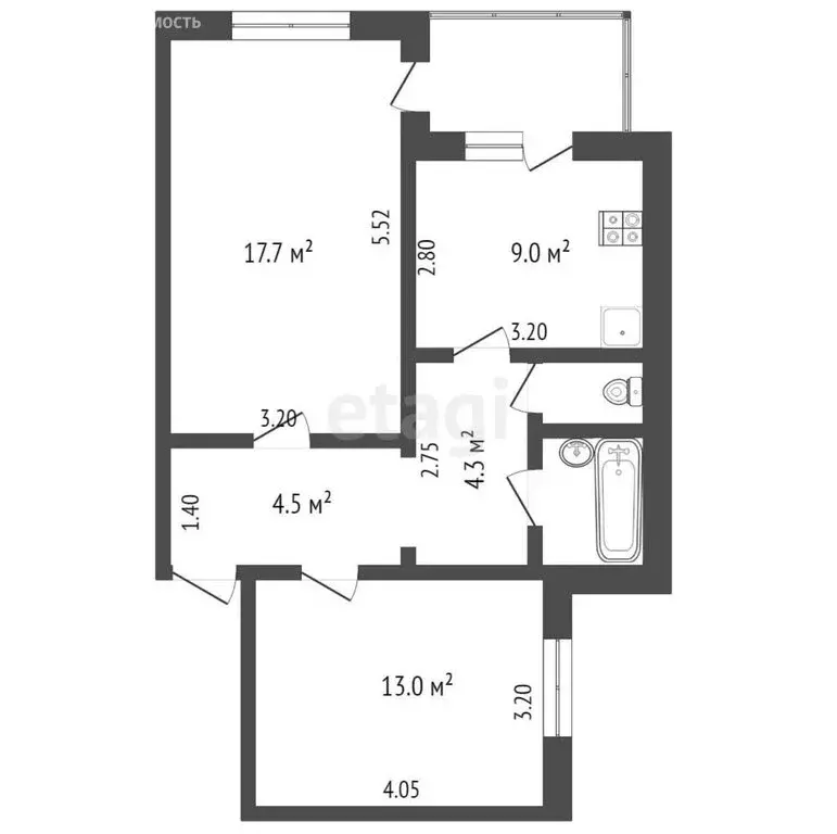 2-комнатная квартира: Симферополь, Балаклавская улица, 97 (52.2 м) - Фото 1