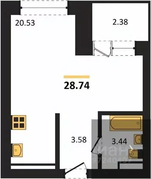 Студия Воронежская область, Воронеж Транспортная ул., 58 (28.74 м) - Фото 0