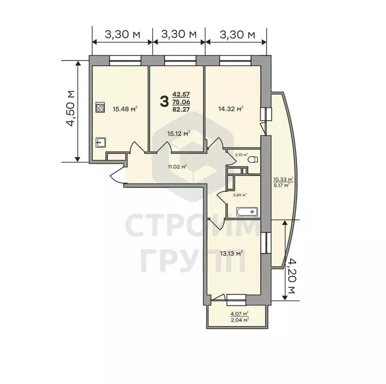 3-комнатная квартира: Владимир, улица Нижняя Дуброва, 49А (82.27 м) - Фото 1