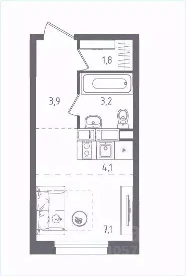 Студия Москва пос. Газопровод, ул. 5-я Лесные Поляны, 29 (20.1 м) - Фото 2
