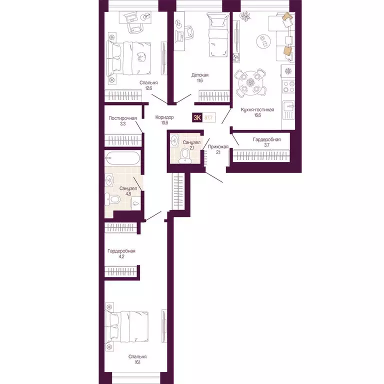 3-комнатная квартира: Нижний Новгород, Нижегородский район (87.7 м) - Фото 1