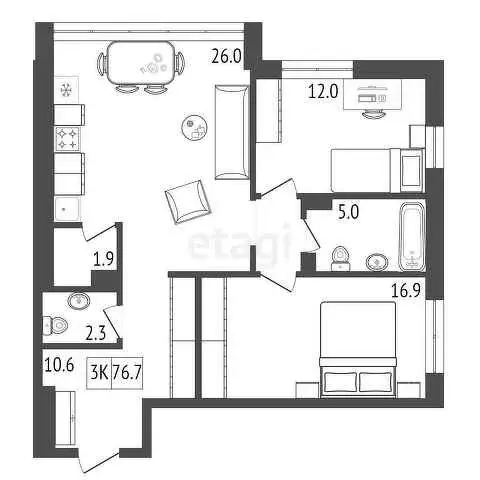 Продаётся 2-к квартира, 76.7 м - Фото 0